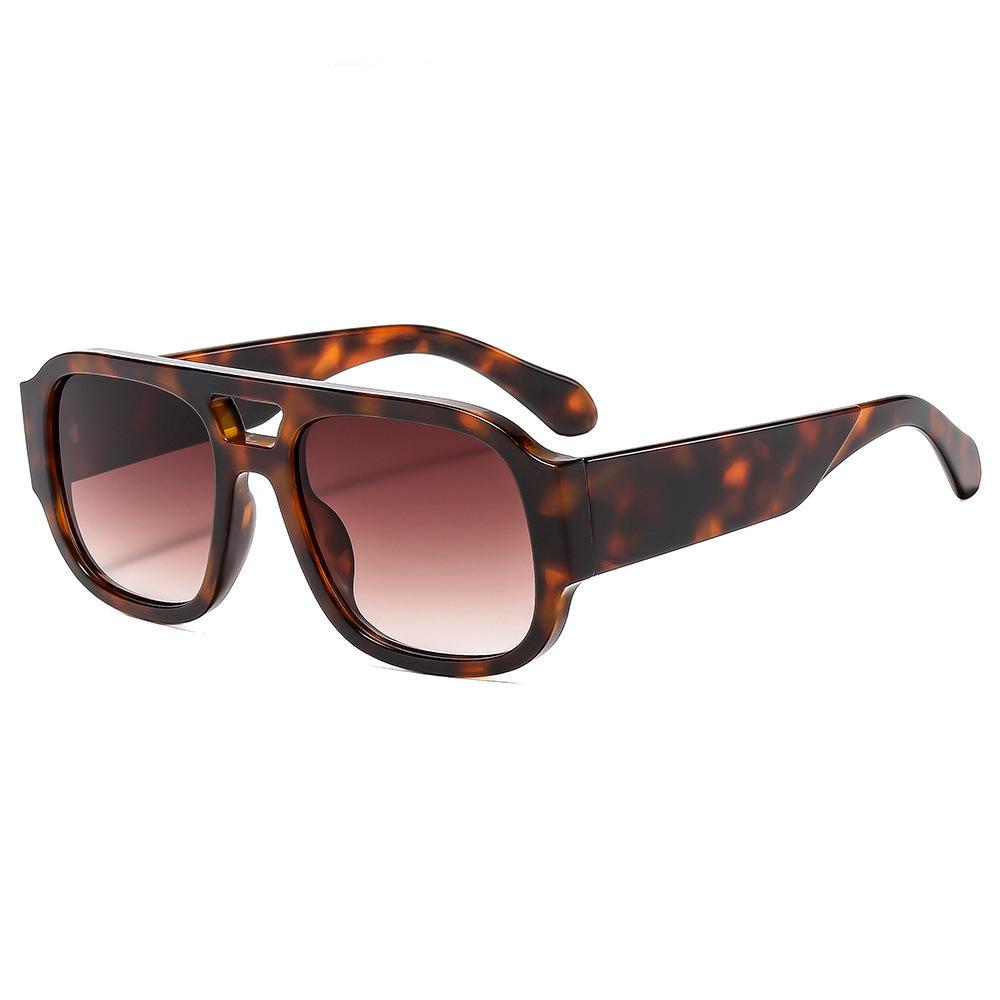 Vintage Leopard Print Gradient Square Double Bridges Women Sunglasses Brand Design Luxury Men Shades Sun Glasses Uv400