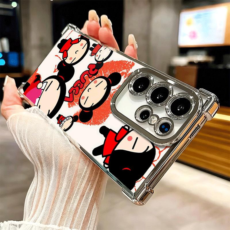 Cartoon Cute Pucca Garu Plating Phone Case For Samsung Galaxy S24 S25 FE S26 Edge S23 Ultra S22 S21 Plus S20 Anti-Fall Airabag C