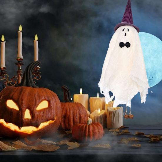 

Хелловінські Привиди Вітряні Дзвони Декорація Зовнішня Підвісна Літаюча Привидова Дзвіночок з Капелюхом Відьми для Реквізиту Будинку з Привидами Патіо Сад Дерево Декор фіолетовий