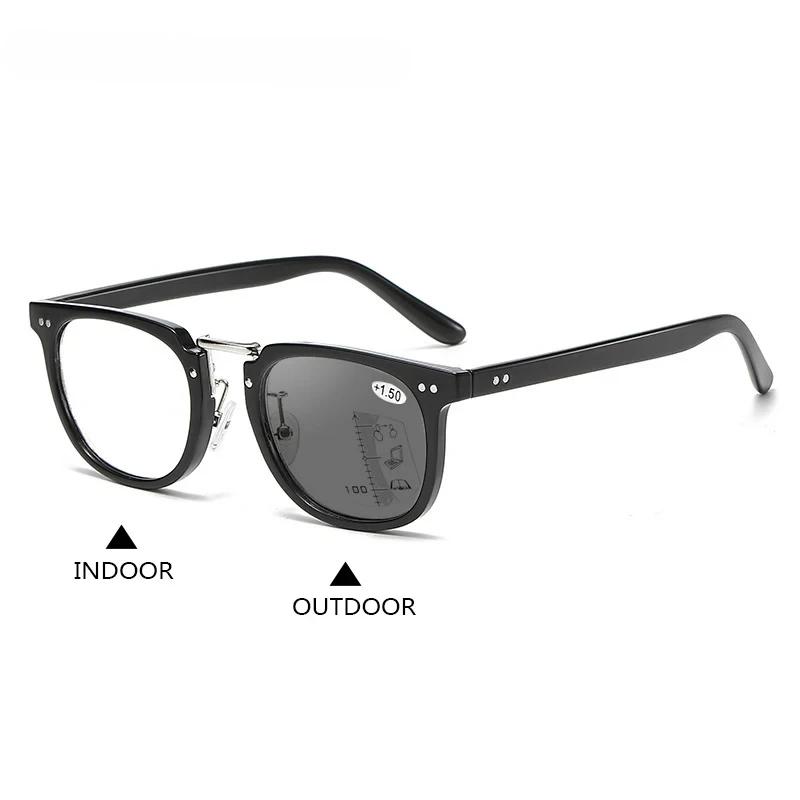 Photochromic Multifocal Reading Glasses Retro Large Frame Anti Blue Light Presbyopia Glasses Color Change Far Sight Eyewear