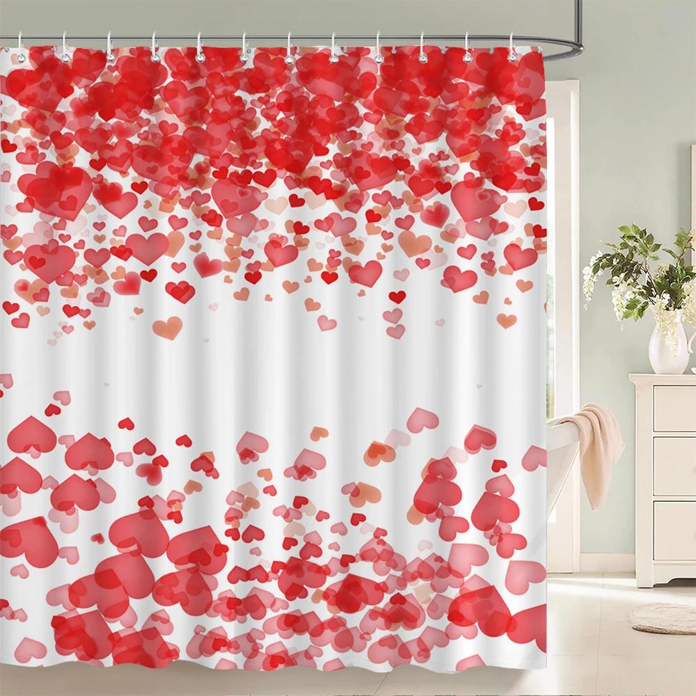 Romantic Heart-Print Shower Curtain with Hooks  Sweet Decor for Bathrooms, Reinforced Eyelets & Easy To Clean