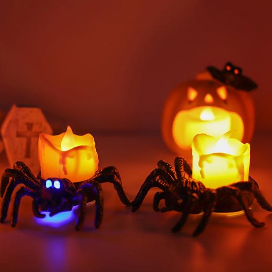 Flameless LED Candle Lights Halloween Spider Tea Light Decoration Battery Operated 3D Electric Flickering Fake Candle for Home Decor
