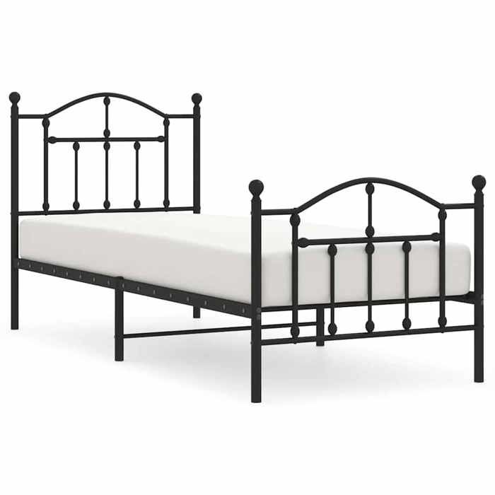 VidaXL Metal Bed Frame with Headboard-Footboard Black 90x190 Cm 353449