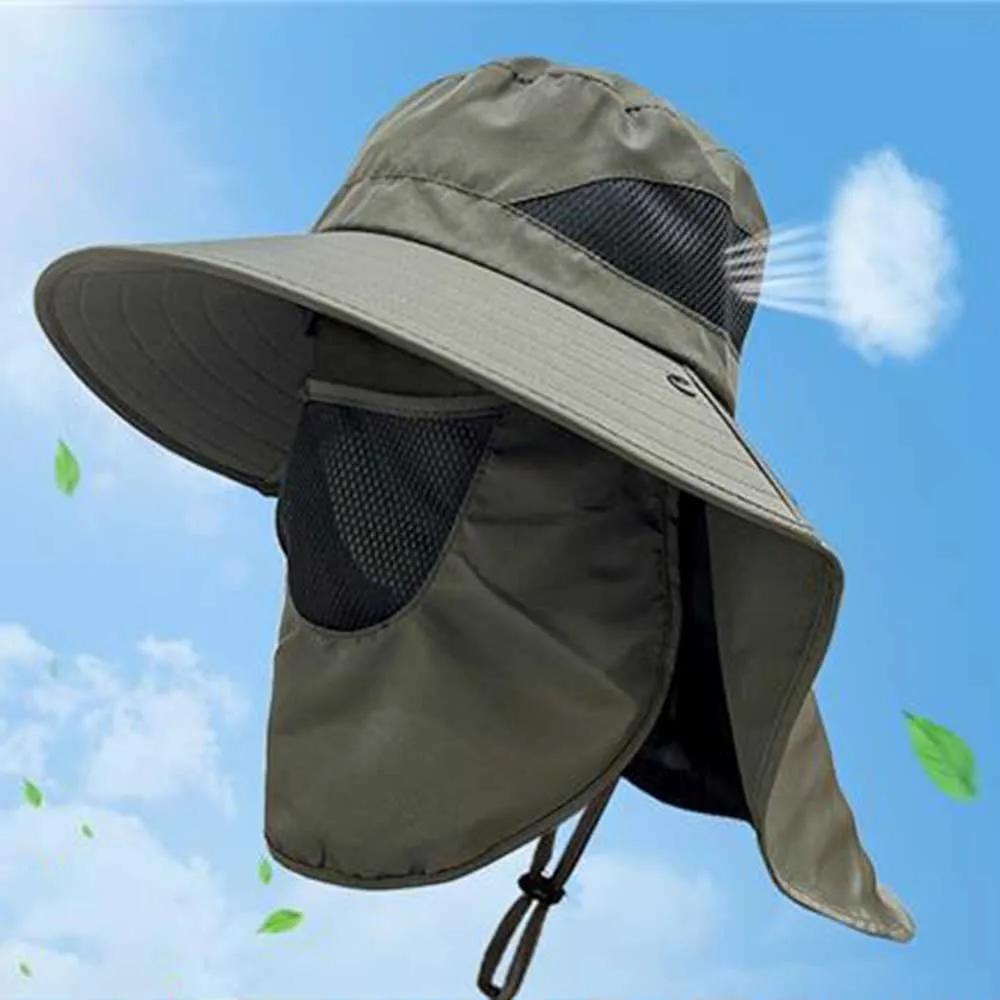 Summer Sun Hats Uv Protection Outdoor Hunting Fishing Cap For Men Women Hiking Camping Visor Bucket Hat Neck Flap Fisherman Hat