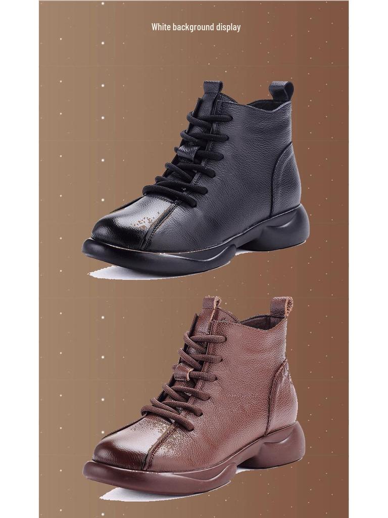 Retro Martin Women's Genuine Leather Ankle Boots - Thick Sole, Non-slip, Soft Leather for Autumn and Winter