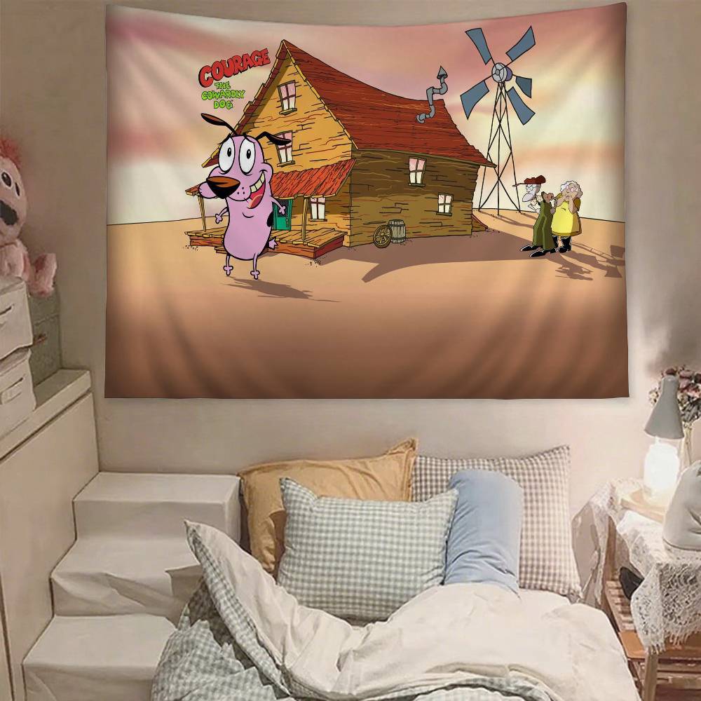 COURAGE The CCowardly Funny Dog Tapestry Wall Hanging Tapestry Art Deco Blanket Curtain Hanging Home Bedroom Living Room Decor