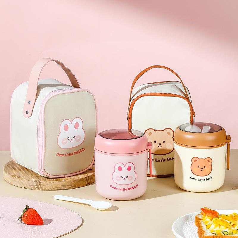 304 Stainless Steel Cute Insulated Breakfast Food Can Cup, Portable Soup Can with Lid Spoon, Perfect Lunch Box Soup Cup