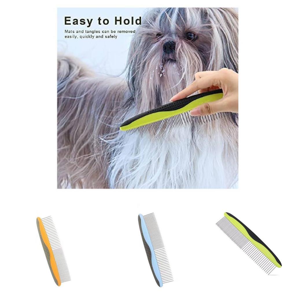 Stainless Steel Dog Grooming Comb With Wide And Fine Tooth For Pet Hair Detangling And Grooming