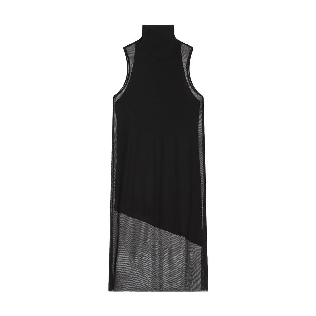 Autumn 2025 European Style Women's Mid-Length Black Double-Layer Dress