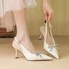 Fashion spring and summer new high-end pointed rhinestone bow silver patent leather high heels women
