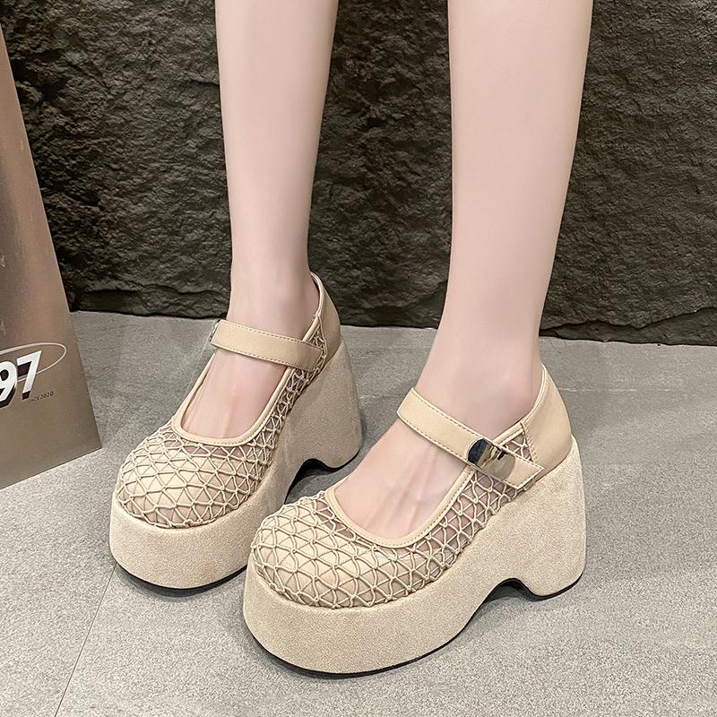 Fashion Hollow Breathable Chunky Heels Slippers Platform Wedges Sandals Summer Block High Heels for Women Shoes Loafers Sandalias