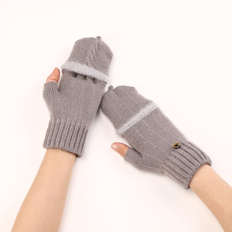 Exposed Finger Gloves Flip Edge Short Gloves Women Warm Fashionable Knitted Half Finger Gloves Winter Outdoor Thickening Gloves