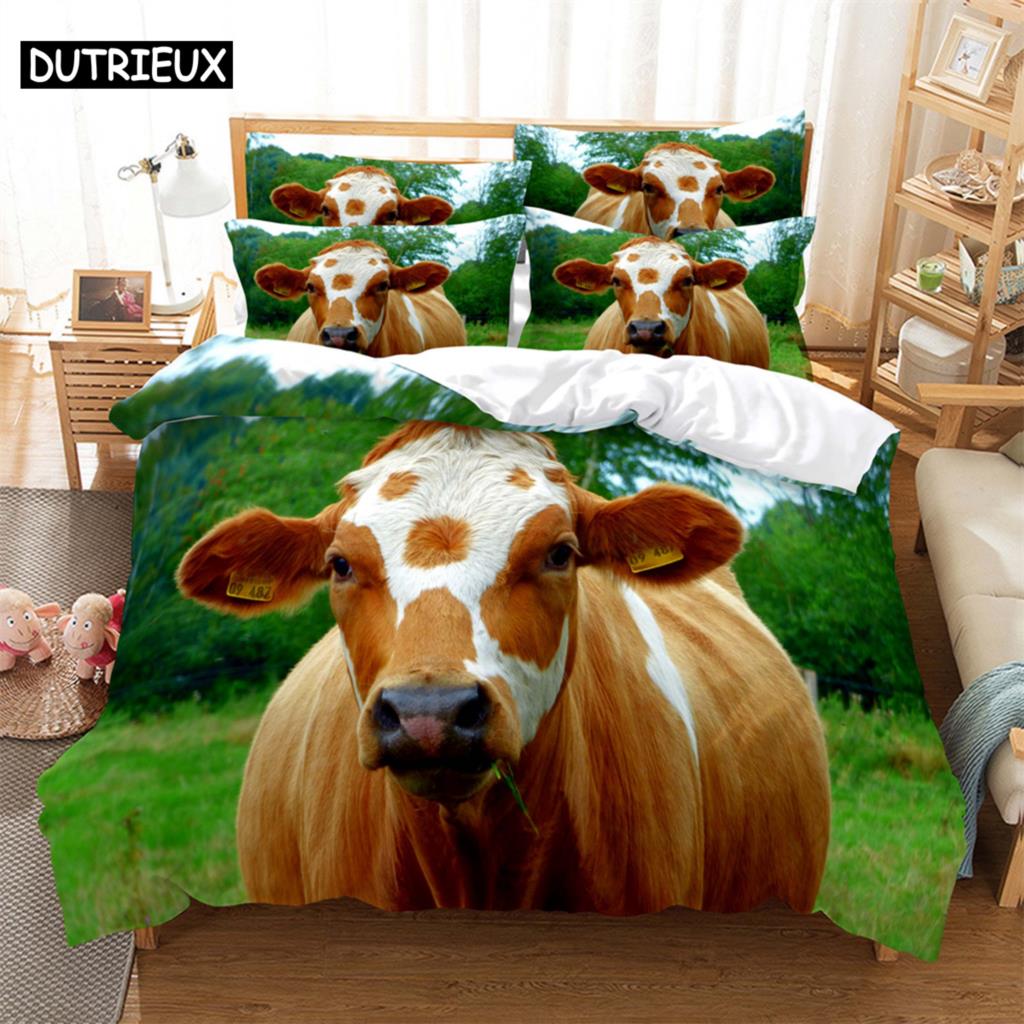 Digital - Printed Cows - Themed Bedding Set: Cartoon Design, Plain Weave, for North America & Europe (135x200cm)&set