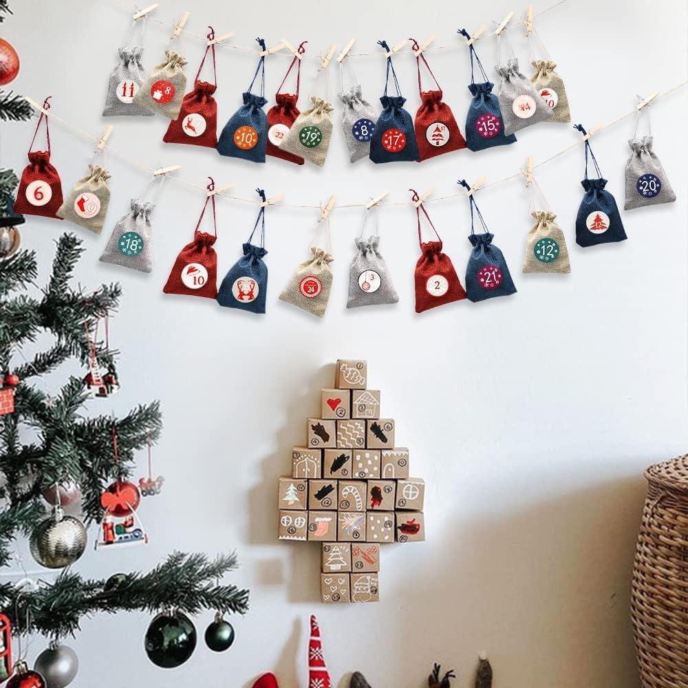 24pcs Christmas Linen Bag Drawstring Bag Set Party and Gathering Gift Box Cosmetics Jewelry Candy Packaging and Storage Bag