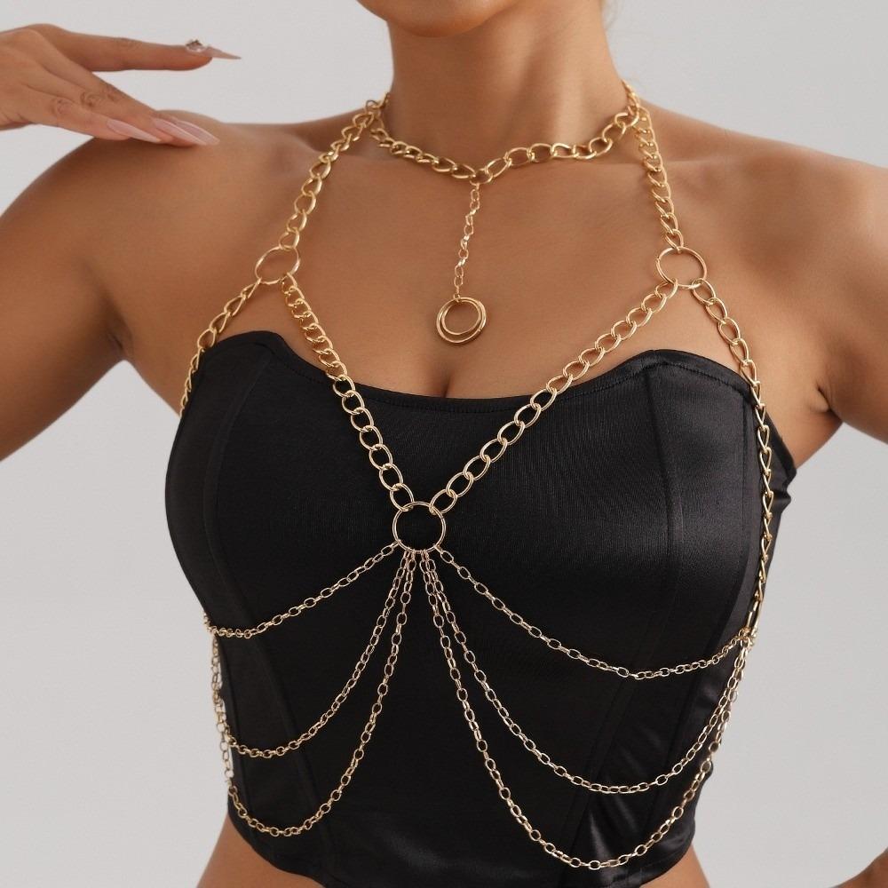 Multi-layer Women Body Chain Metal Bra Body Jewelry Trendy Bikini Waist Chain  Costume Accessories