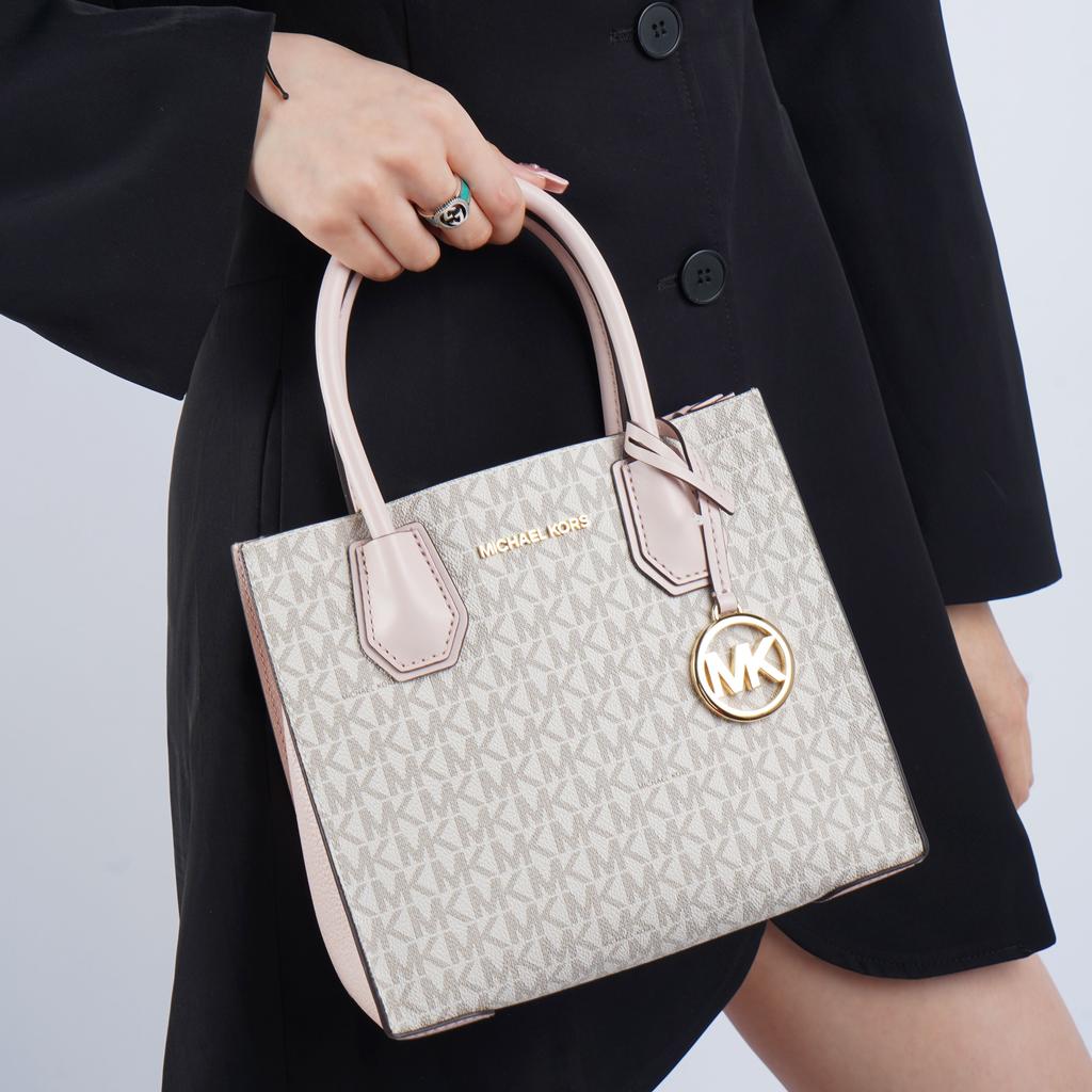 New MICHAEL KORS Mercer Leather Trunk Bag, Shoulder Bag, Crossbody Bag, Handbag Medium Size Women's Cherry Blossom Pink 35S1GM9M2B-POWDER-BLUSH