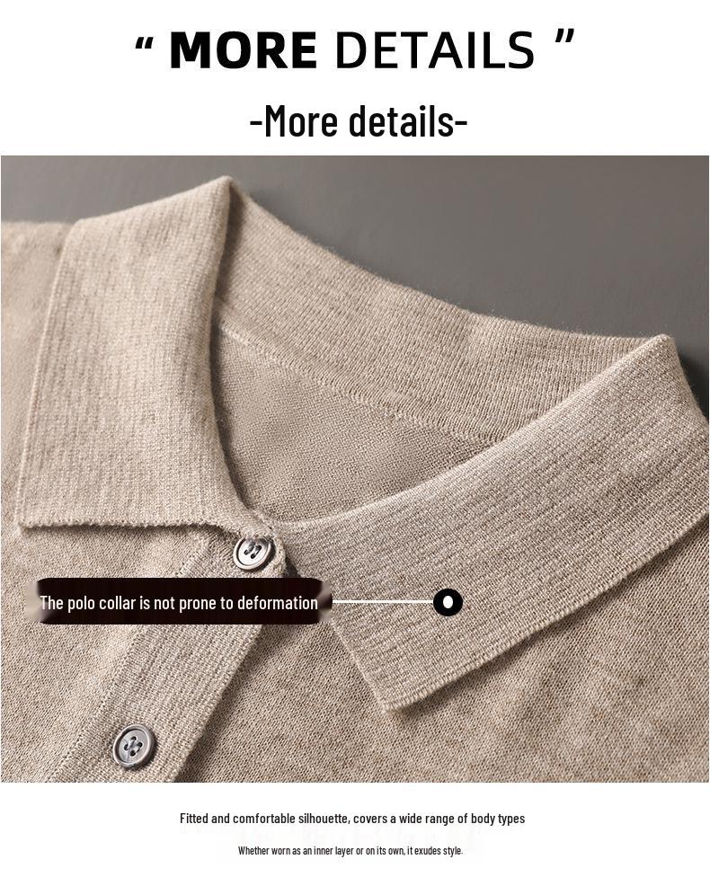 2025 Men's Polo Wool Short Sleeve Lapel Sweater - Spring/Autumn Fashion