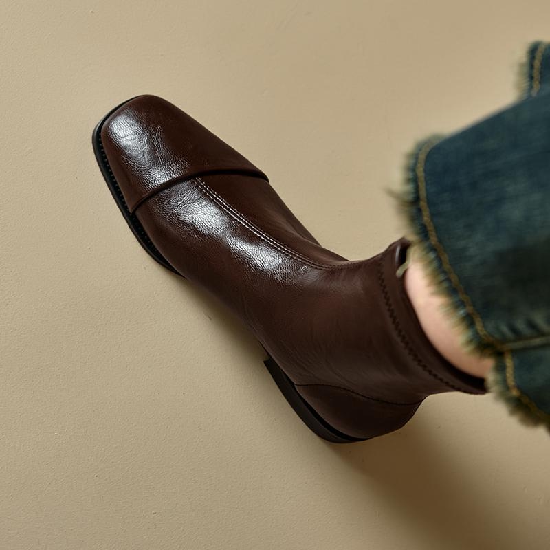 Women's Low-heeled Short Boots Autumn and Winter New Comfortable and Versatile Solid-color Thick-heeled Large-size Simple Short Boots