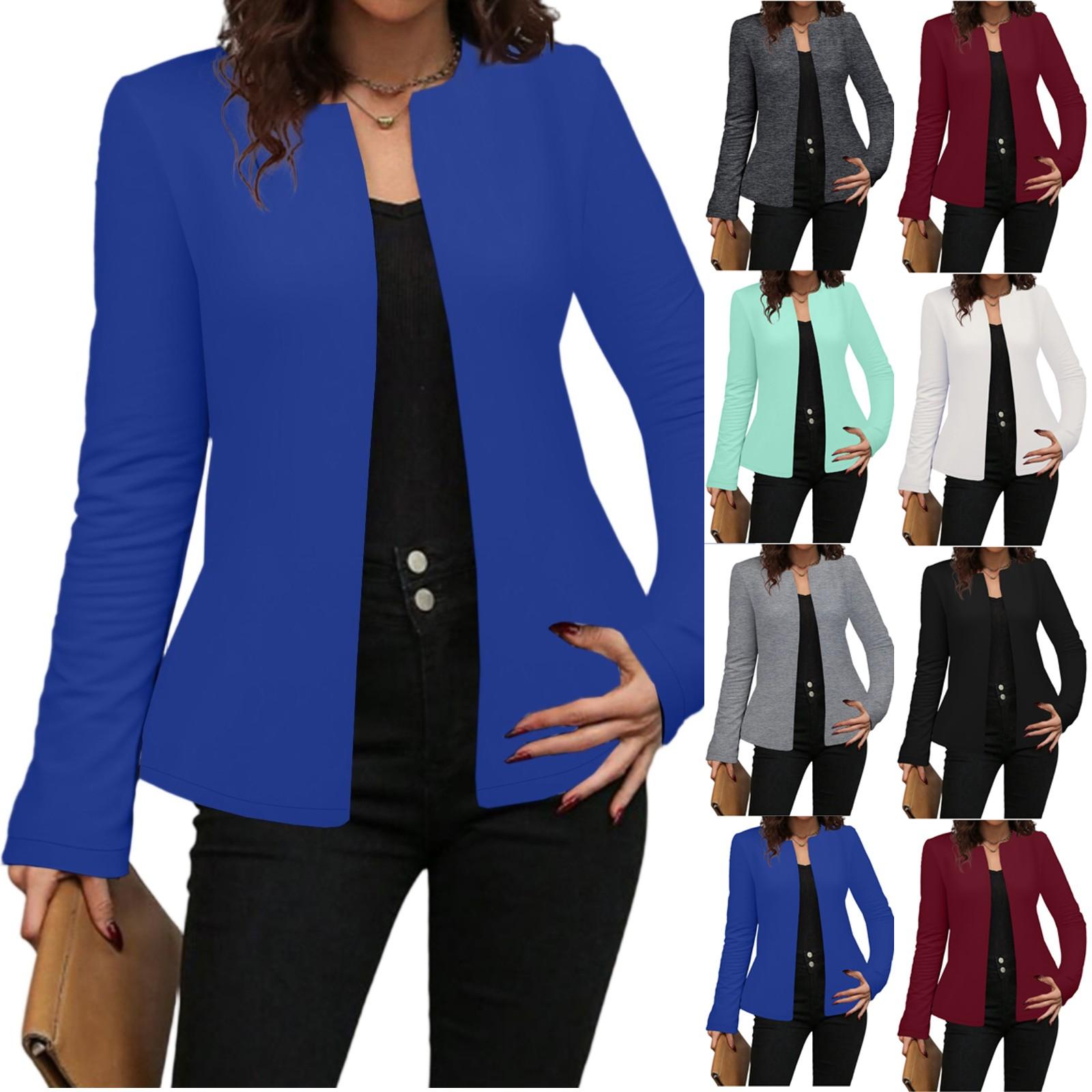 

Women s Fashionable Solid Color Round Neck Long Sleeved Button Cardigan Jacket M