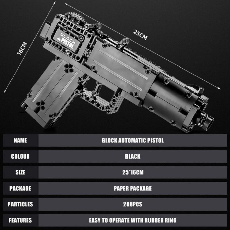 MOULD KING Blocuri creative de jucării Pistol The Glock Model de pistol automat Blocuri de construcție Cărămizi Jucării pentru copii Cadouri de Crăciun
