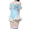 [Cosplay Kingdom] Lolita-style Frilly Swimsuit, Ribbon Decoration, Off-shoulder, One-piece Swimsuit (JP, Alphabet, L, Girls (small), Light Blue)