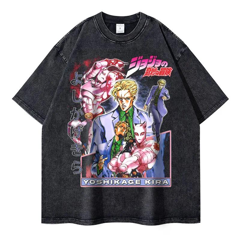 Anime JoJos Bizarre Adventure T Shirt DIO Washed Manga JOJO Stone Ocean Men Women T-shirts Oversized Kujou Jolyne Tops Tees