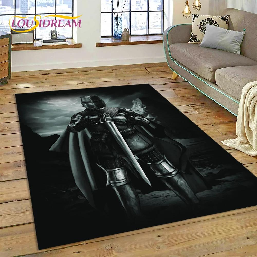 Cartoon 3D Crusaders Templar Black Knight  Carpet Rug for Home Living Room Bedroom Sofa Doormat Decor,Kids Area Rug Non-slip Mat