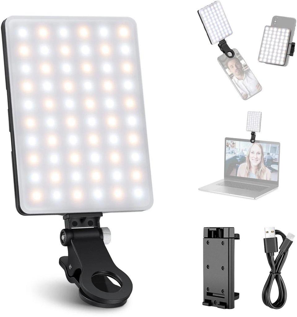 NEEWER NL-60AI Selfie Light for Phone with Front and Back Clip, 60 LEDs, 2000mAh Rechargeable, CRI95+, 3 Modes, Portable Clip-On Fill Light for Tablet