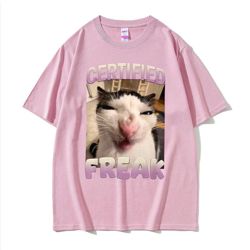2025 Summer Certified Freak Cat Meme T Shirt Funny Hilarious Cats Expression Humor  Men Women Fashion 100 Cotton Tshirt Y2k