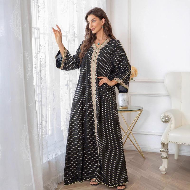 Kadın İlkbahar Bronz Basit Dantel Slim Elbise