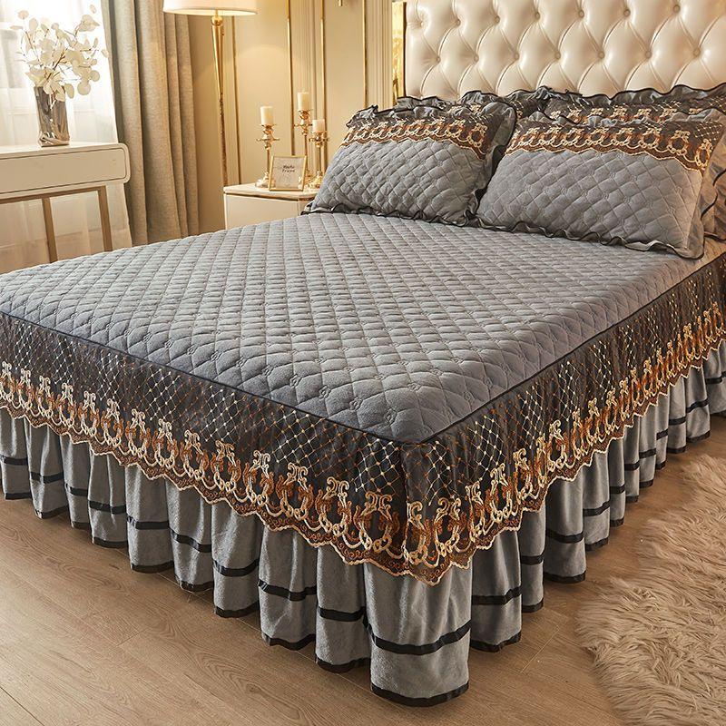 

Современный комплект постельного белья из молочного бархата с оборками, мягкий дышащий постельный комплект с наполнителем из полиэстера - включает в себя 1 простыню на резинке и 2 наволочки 1.5m bed skirt 3pcs set