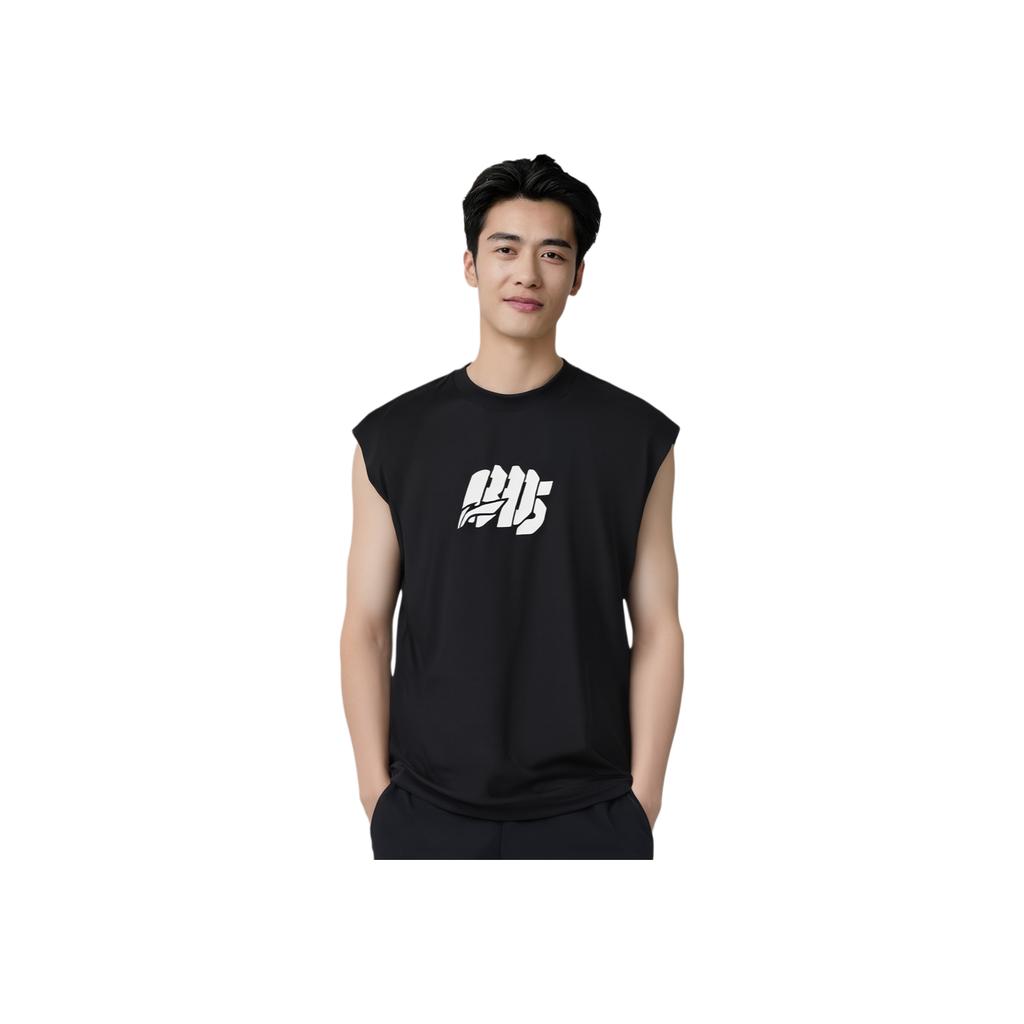 Li Ning Anti-Five Series Simple Versatile Loose Fit Round Neck Letter Sports Vest Men Tops Black AVSV067-3