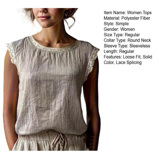 Women Tops Round Neck Sleeveless Loose Fit Summer Casual Vest Pure