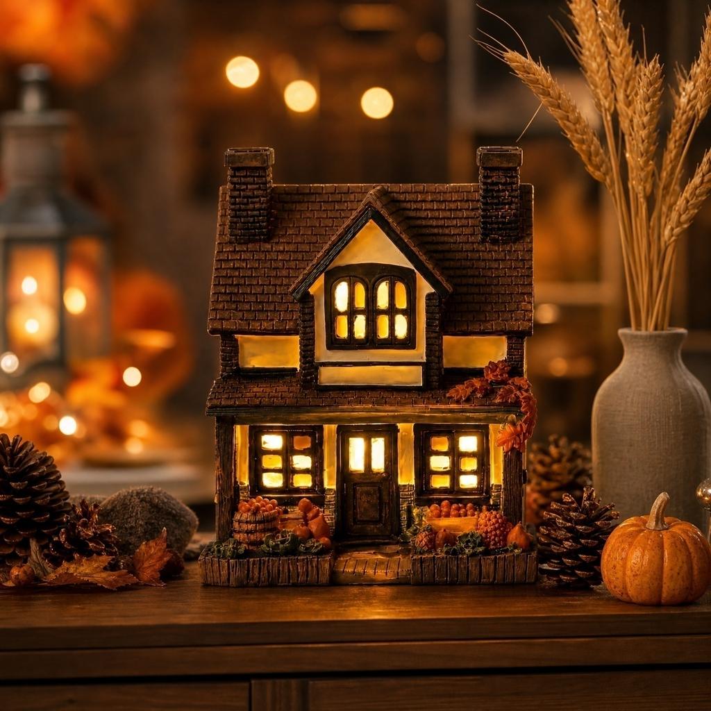 Kürbis Fenster Hütte Dekorative Nachtlampe Herbst Ernte Haus Tischakzent für Schlafzimmer Wohnzimmer Saisonale Heimdekoration