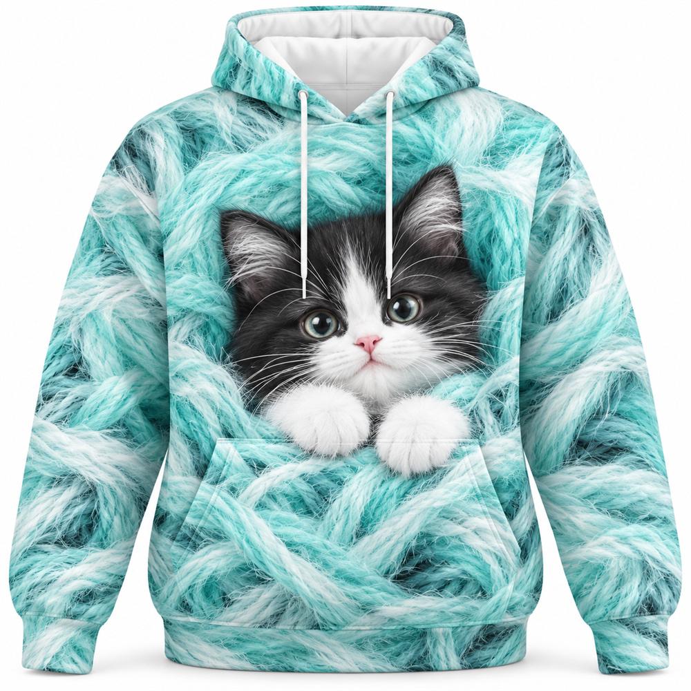 3D Print Cute Cat Hoodie For Men Women Fluffy Kitten Pattern Pullover Hoodie Animal Lover Gift Graphic Hooded Sweatshirt Trend
