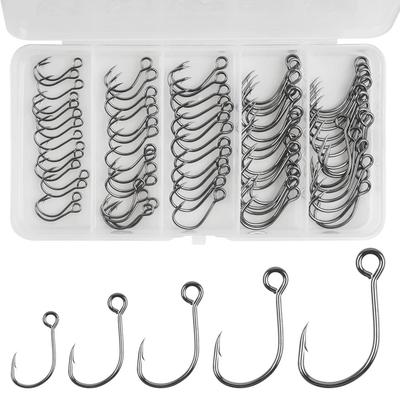 75Pcs Fishing Inline Single Hooks for Spoon Spinner Lures Baits Large Eye Inline Circle Hook for Freshwater Saltwater Fishing
