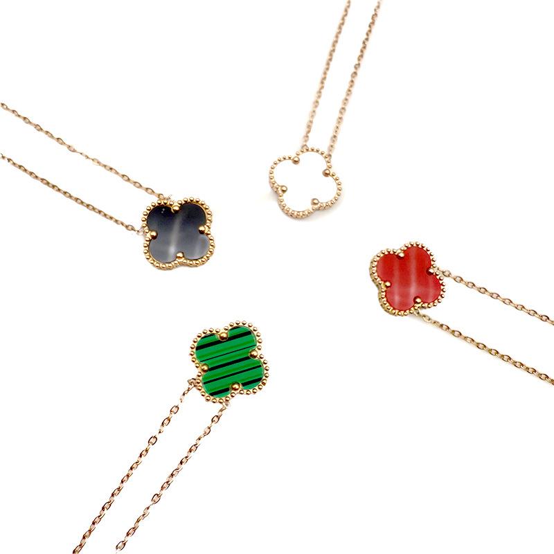 Temperament Socialite Lucky Four-leaf Clover Titanium Steel Necklace Female Internet Celebrity Light Luxury Five-flower Clavicle Ladies Necklace