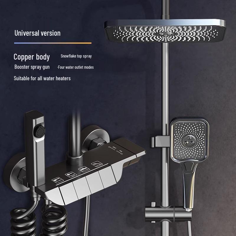 Gunmetal Gray Thermostatic Rain Shower Head Set with Full Copper Design