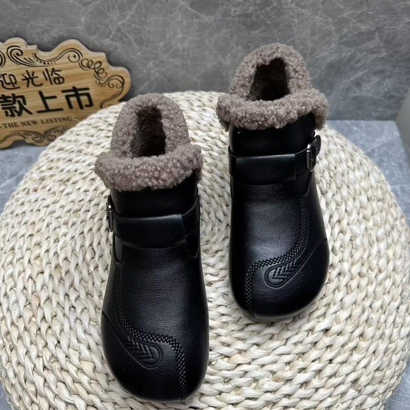 Elderly cotton shoes velvet fashion boots middle grandmother soft sole comfortable leather shoes warm non-slip comfortable shoes