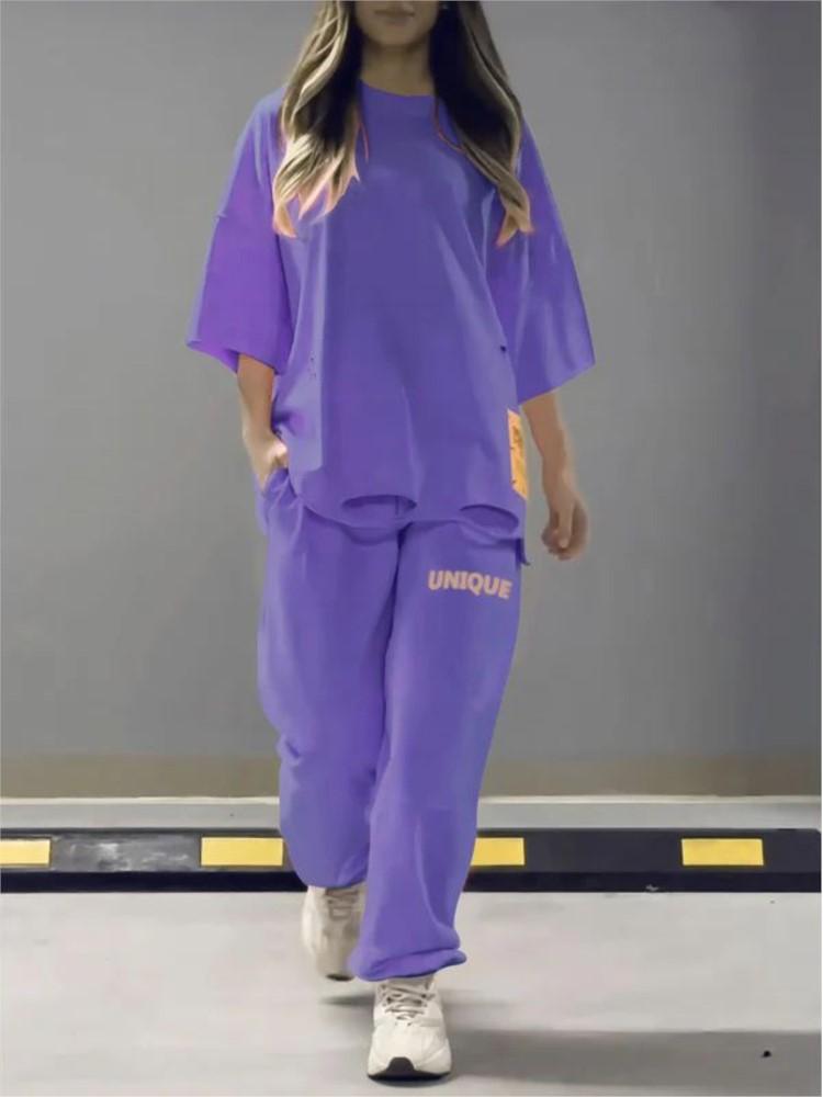 Summer Fashion Hollowed Out O Neck T Shirt Women's 2 Piece Set Solid Color Casual Relaxed Tracksuit Pants Pocket Female Suit