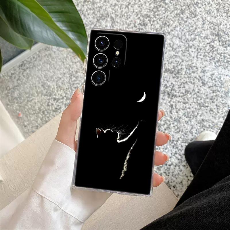 Funny Cute Cat Line Art Clear Case For Samsung Galaxy S26 S25 S24 S23 Ultra S20 S21 FE S22 Plus S26 Ultra S25FE Soft Phone Cover