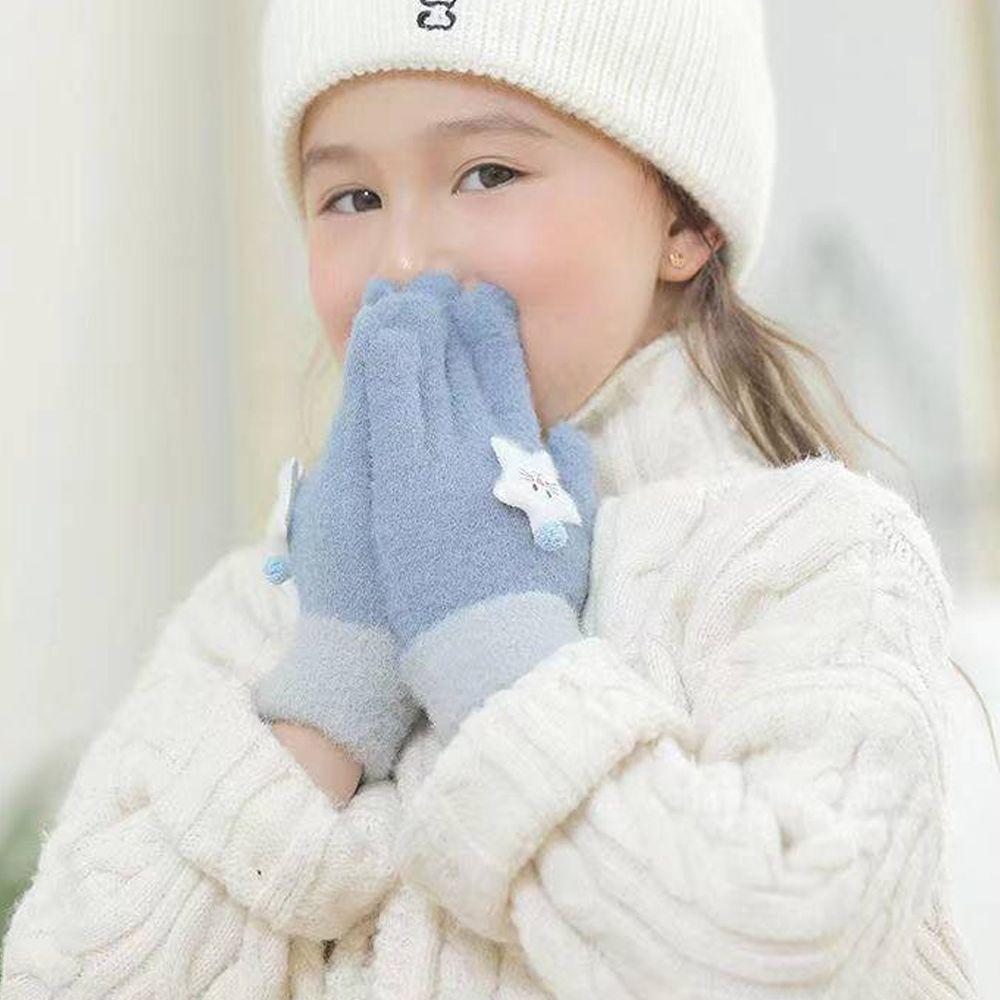 Cute Thicken Half Finger Knitted Cat Star Kids Outdoor Gloves Korean Mittens Children Winter Gloves