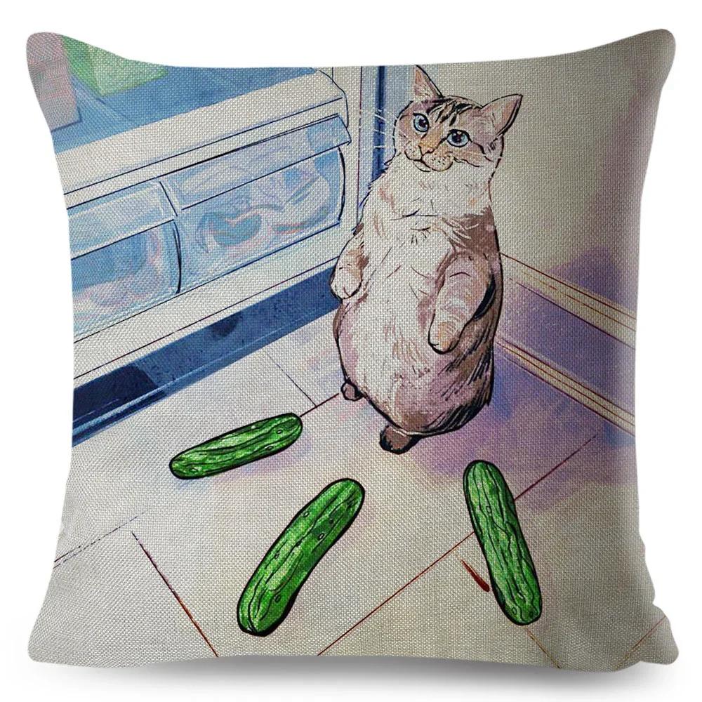 Olejomalba Roztomilá Kočka Povlak na Polštář Dekor Barevný Kreslený Domácí Zvíře Povlak na Polštář Polyesterový Povlak na Polštář na Pohovku Dětský Pokoj