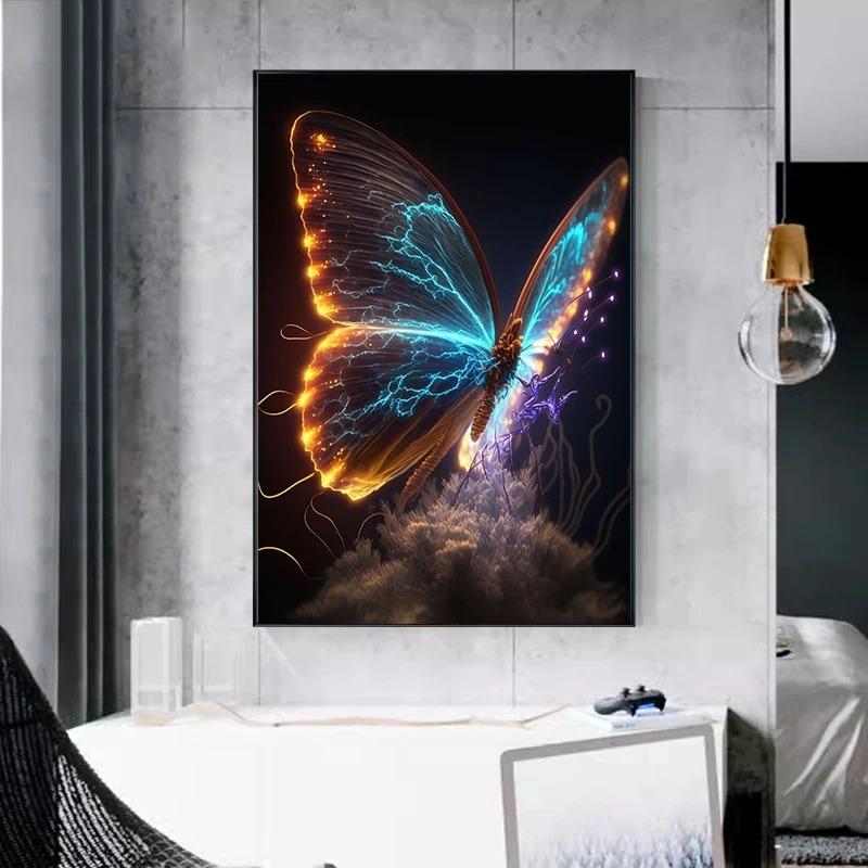 Colorful Pink Purple Butterfly Poster Abstract Glowing Butterfly Wings Print Canvas Painting Living Room Decor Wall Art Pictures