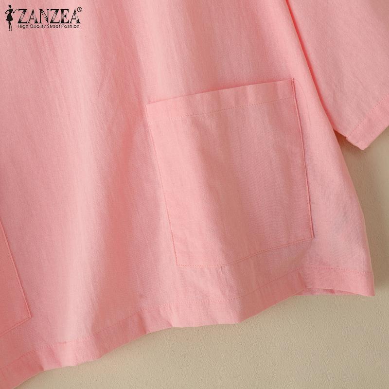 ZANZEA Women Casual Round Neck Solid Color 3/4 Sleeve Loose Blouse