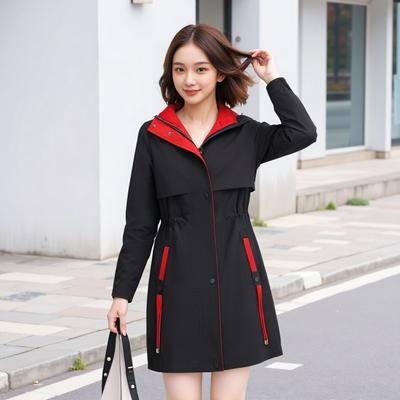 Plus Size Women's Hooded Trench Coat New Korean-Style Color-Block Loose Fit Slimming Windbreaker Elegant Casual Versatile Coat