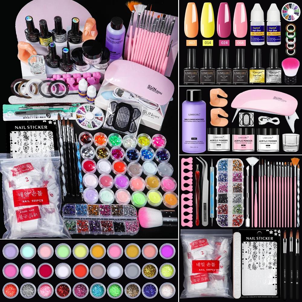 Nail Acrylic Powder Set Crystal Acrylic Liquid Nail Art Kit Nail Brushes Manicure Kit DIY Nails Tips Carving Tools For Beginners