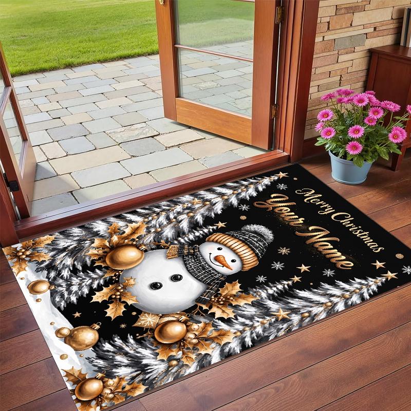 Christmas Custom Name Printed Square Area Rug Soft Non Slip Floor Carpet For Bedroom Holiday Gift
