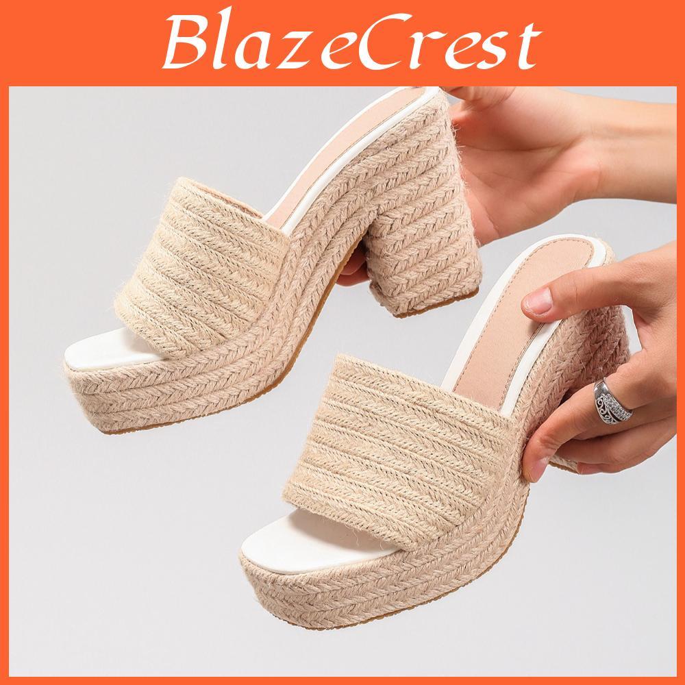 Hemp Slippers Heeled High Womens Rope Wedge Heel Thick Soled Sandals Woven Grass Rope Slippers Waterproof Platform High Heels