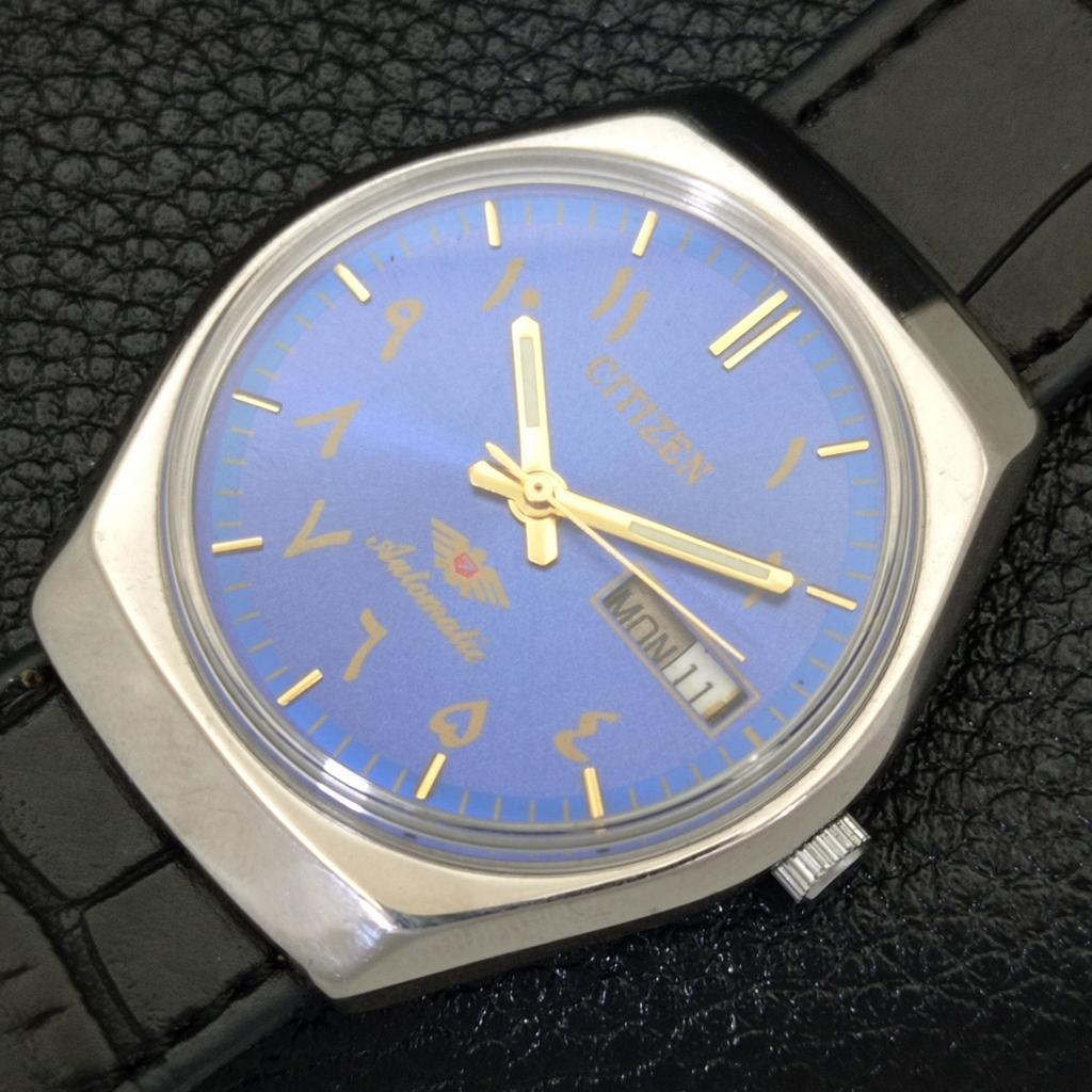USED VINTAGE CITIZEN AUTOMATIC 8200 JAPAN MENS ARABIC BLUE DIAL WATCH A434865-2 R123-a434865